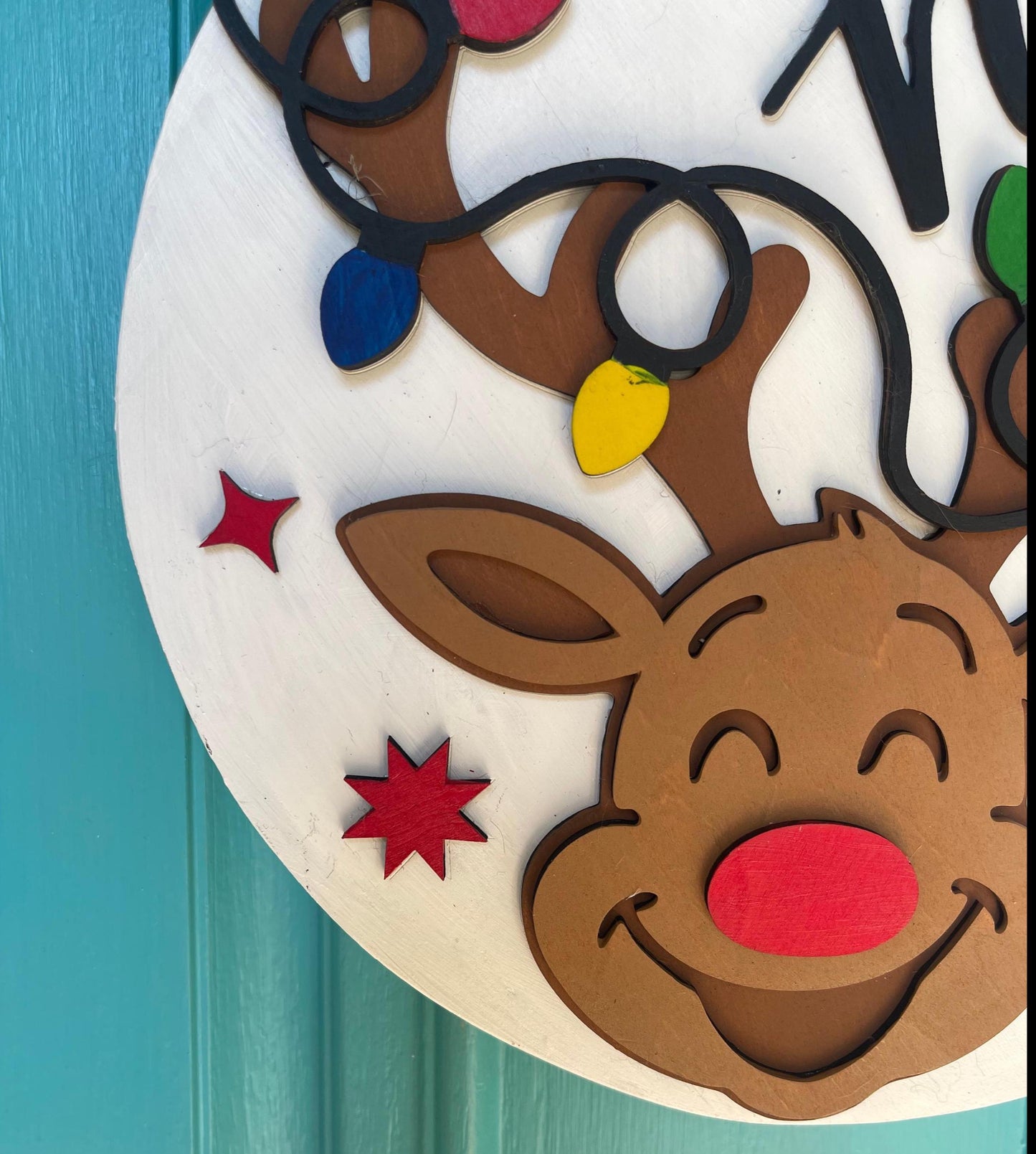 Rudolph Hi Door Hanger | Reindeer Christmas Wood Sign | Layered 3D Holiday Décor | Handmade Front Door Christmas Gift