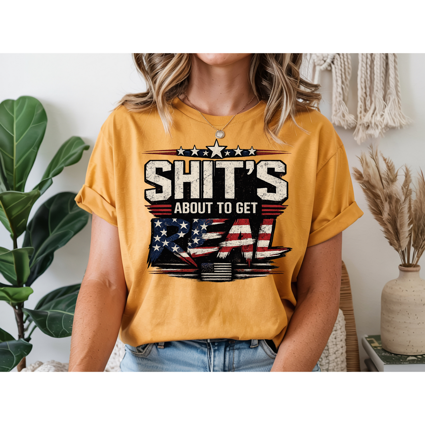 🇺🇸 Sh*t's About To Get Real Shirt | Funny Patriotic Graphic Tee | USA Flag Statement Shirt | Bold Fourth of July Apparel