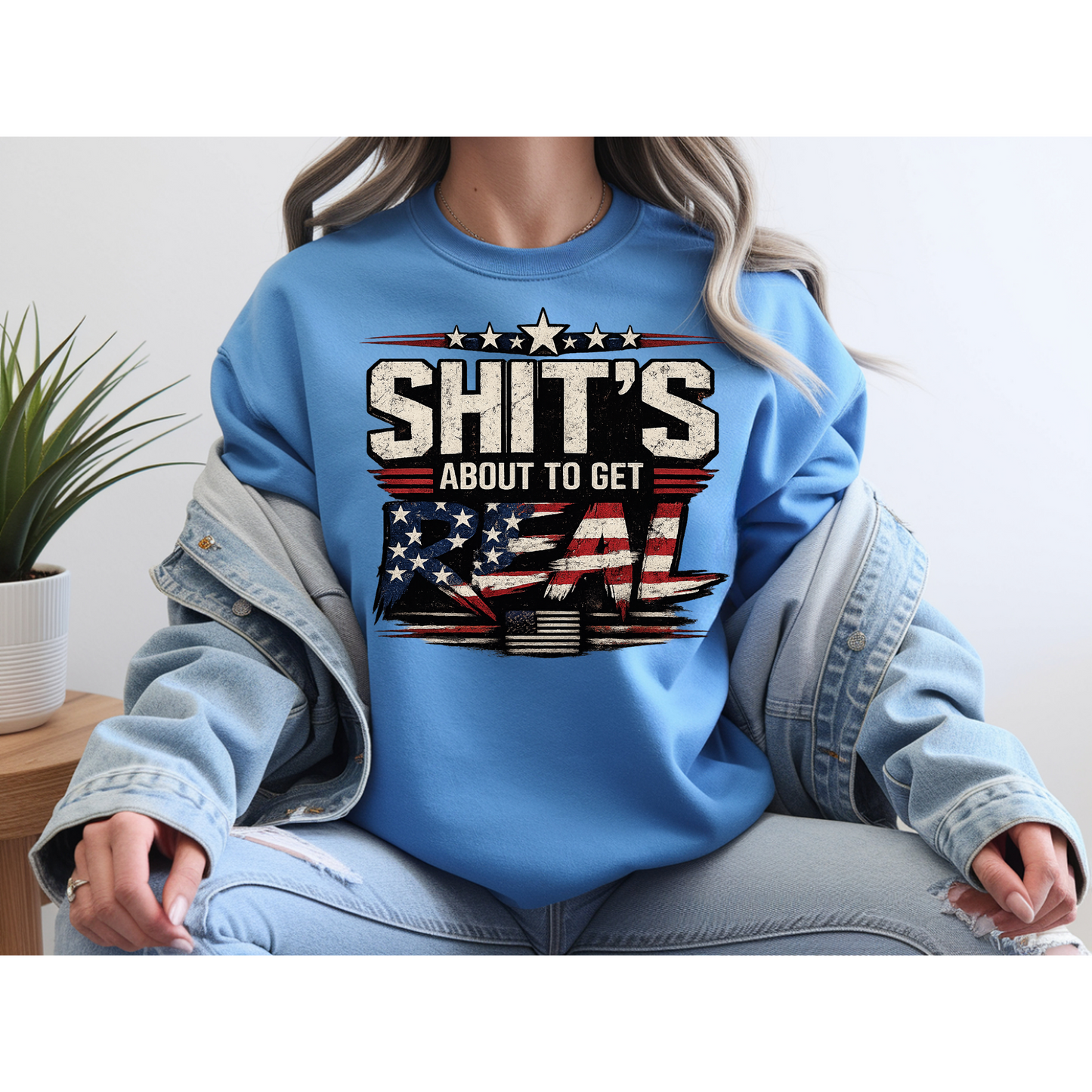 🇺🇸 Sh*t's About To Get Real Shirt | Funny Patriotic Graphic Tee | USA Flag Statement Shirt | Bold Fourth of July Apparel