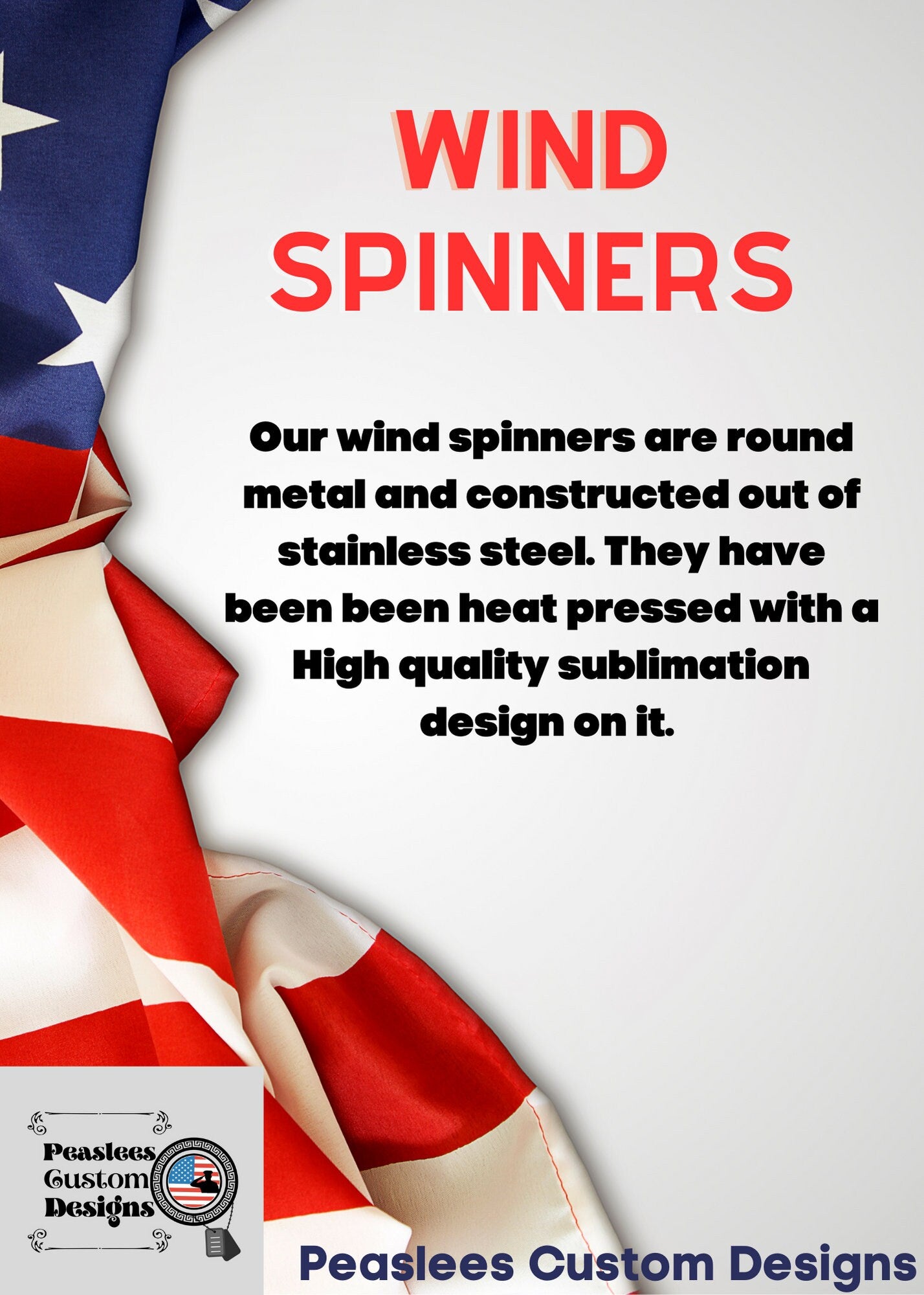 Patriotic American Pride, Indoor Outdoor 10in Metal Wind Spinner