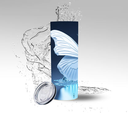 White & Blue Butterfly, Sublimation Insulated Tumbler