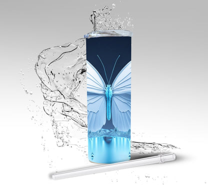 White & Blue Butterfly, Sublimation Insulated Tumbler