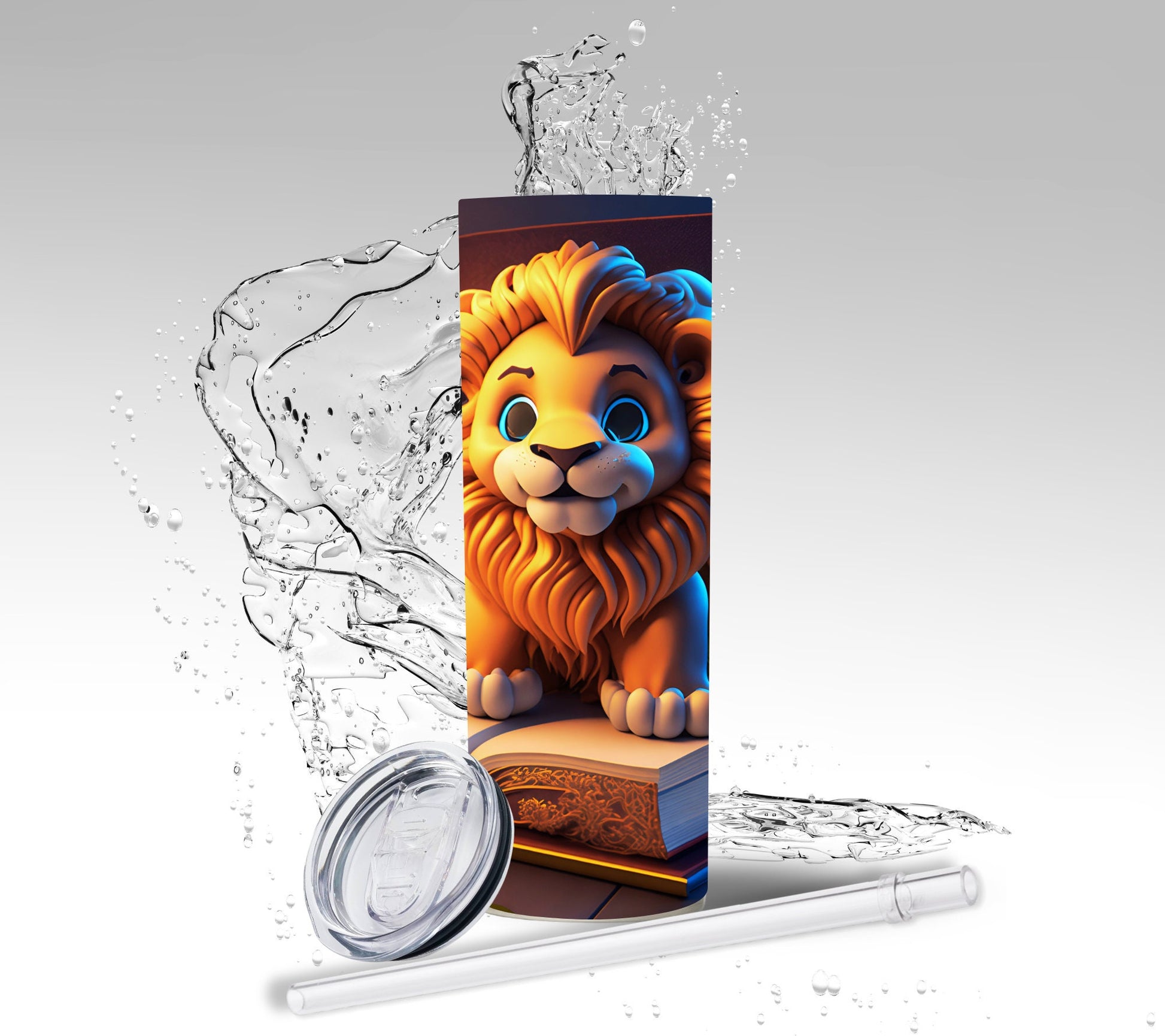 Baby Lion Library Book, Sublimated 20 oz Skinny Tumbler