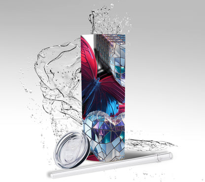 3D Glass Hearts & Butterflies, Sublimation Insultated Tumbler