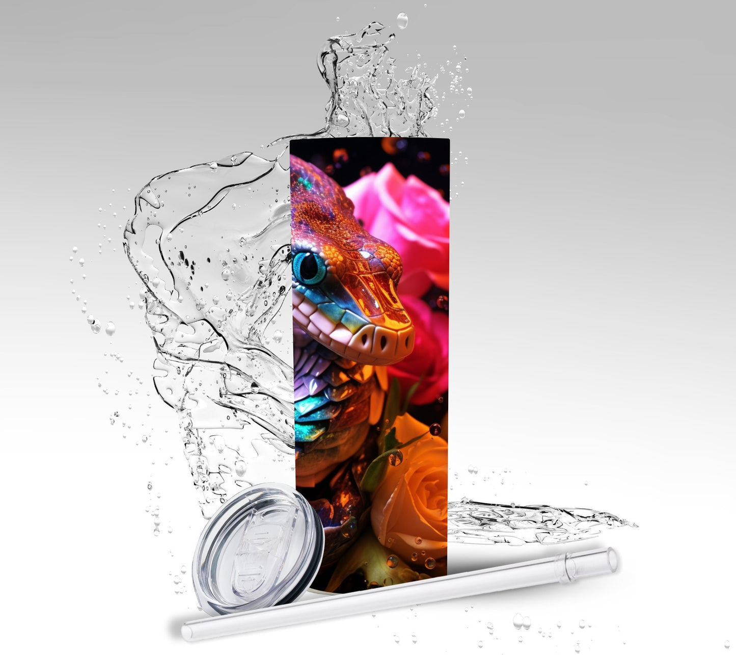 Rainbow Snake & Roses, Sublimation Insulated Tumbler