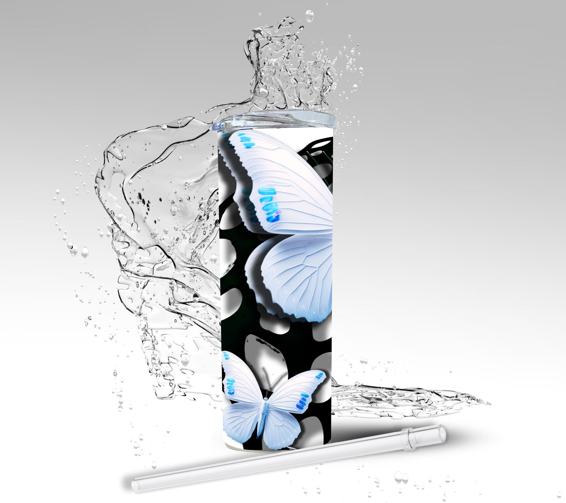 Abstract 3D Butterflies, Sublimation Insulated Tumbler