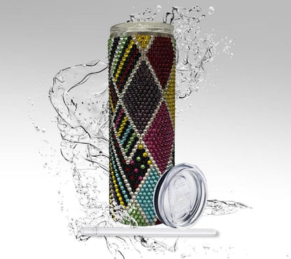Rhinestone Tumbler: Multi Diamonds, 20 oz Rhinestone Bling Skinny Tumbler