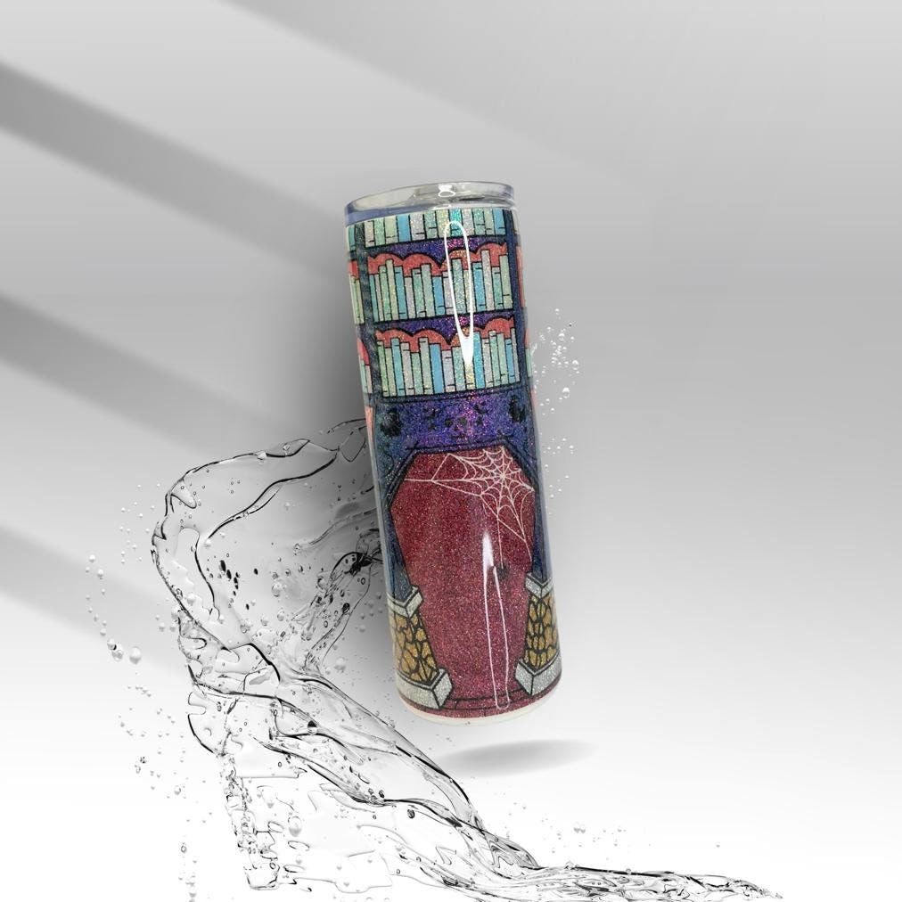 Spooky Halloween Library, Glittered Epoxy Insulated Tumbler