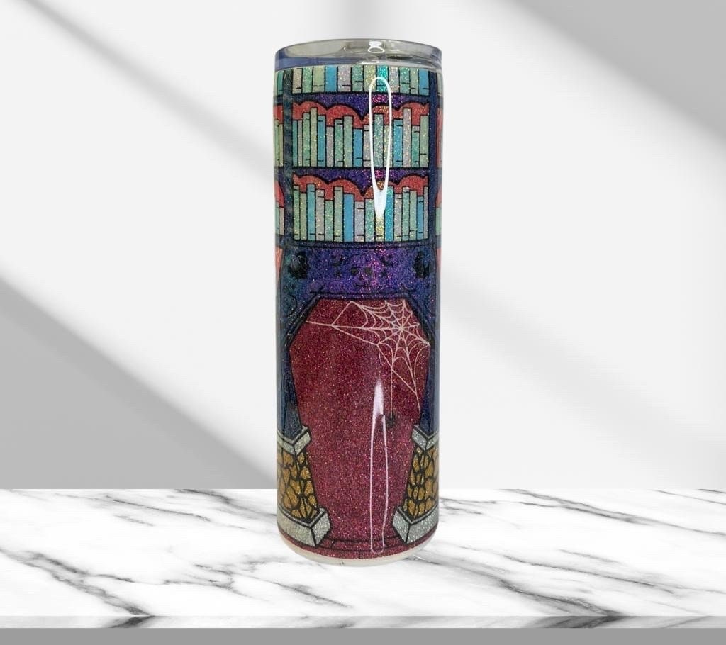 Spooky Halloween Library, Glitter Epoxy 20 oz Skinny Tumbler