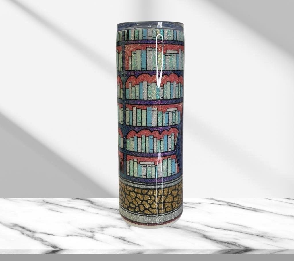 Spooky Halloween Library, Glitter Epoxy 20 oz Skinny Tumbler