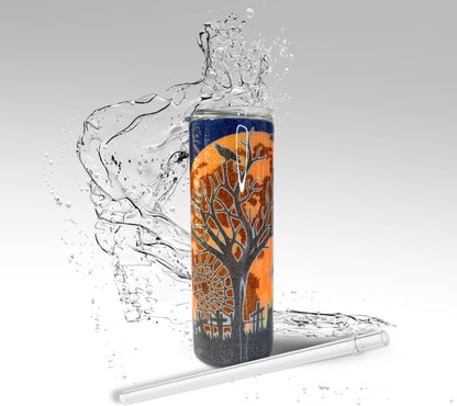 Haunted Halloween Night, Glitter Epoxy 20 oz Skinny Tumbler
