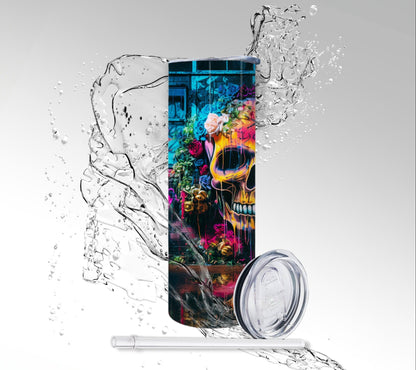 Wall Graffiti Skull Art, Sublimated 20 oz Skinny Tumbler