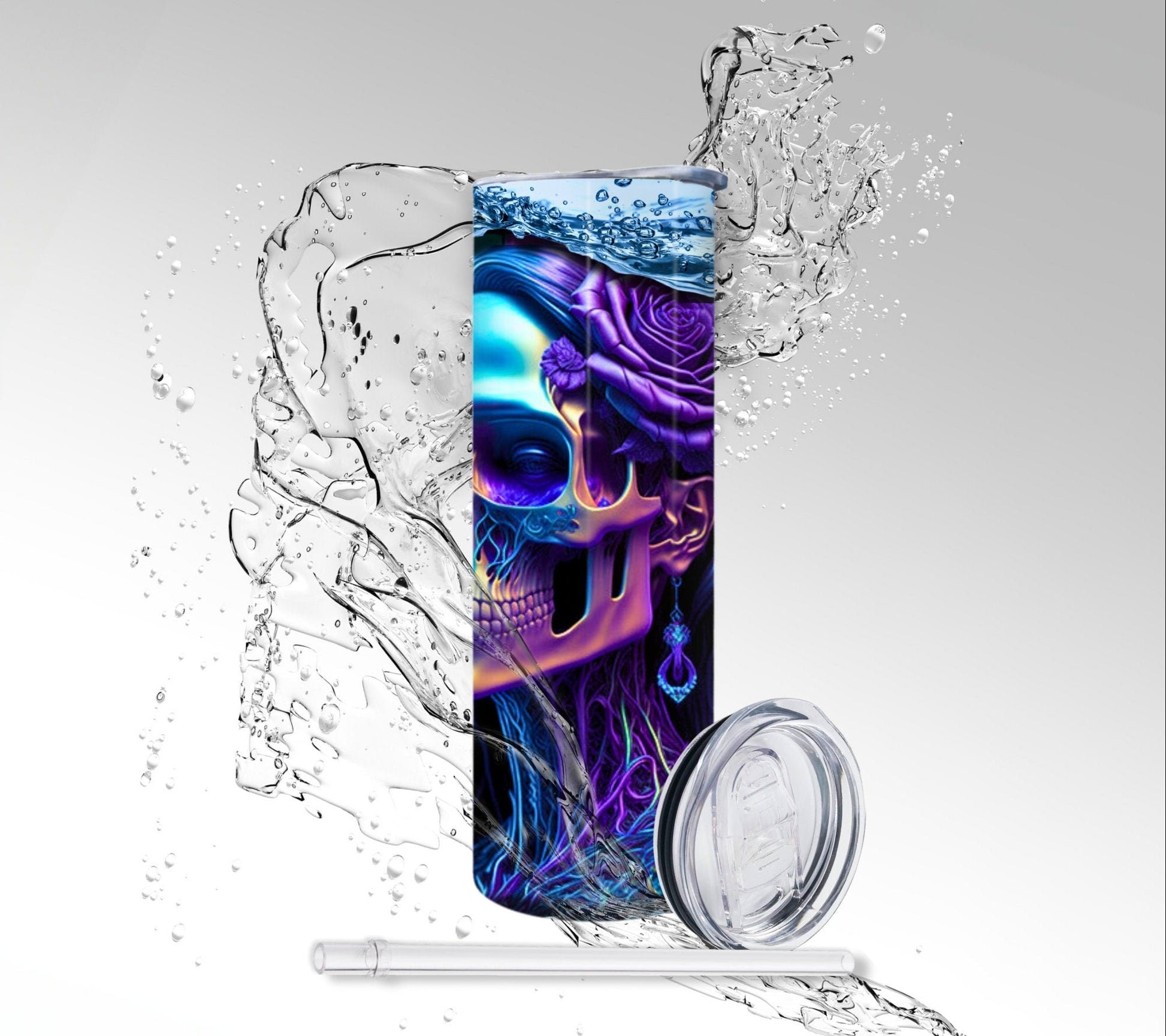 Aquarius Zodiac Skeleton, Sublimated 20 oz Skinny Tumbler