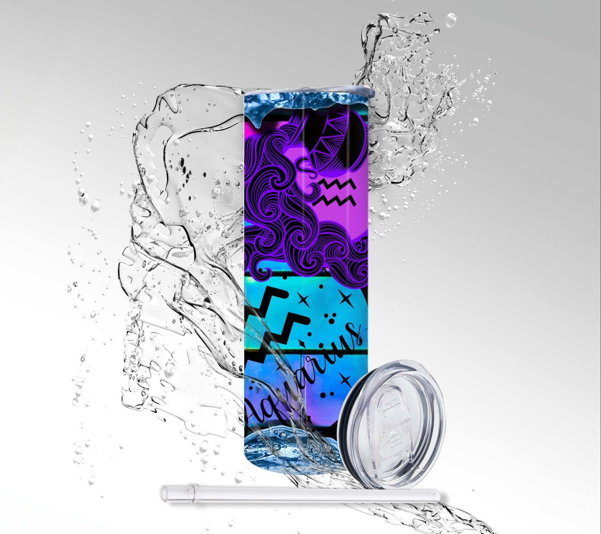 Aquarius Zodiac Skeleton, Sublimated 20 oz Skinny Tumbler