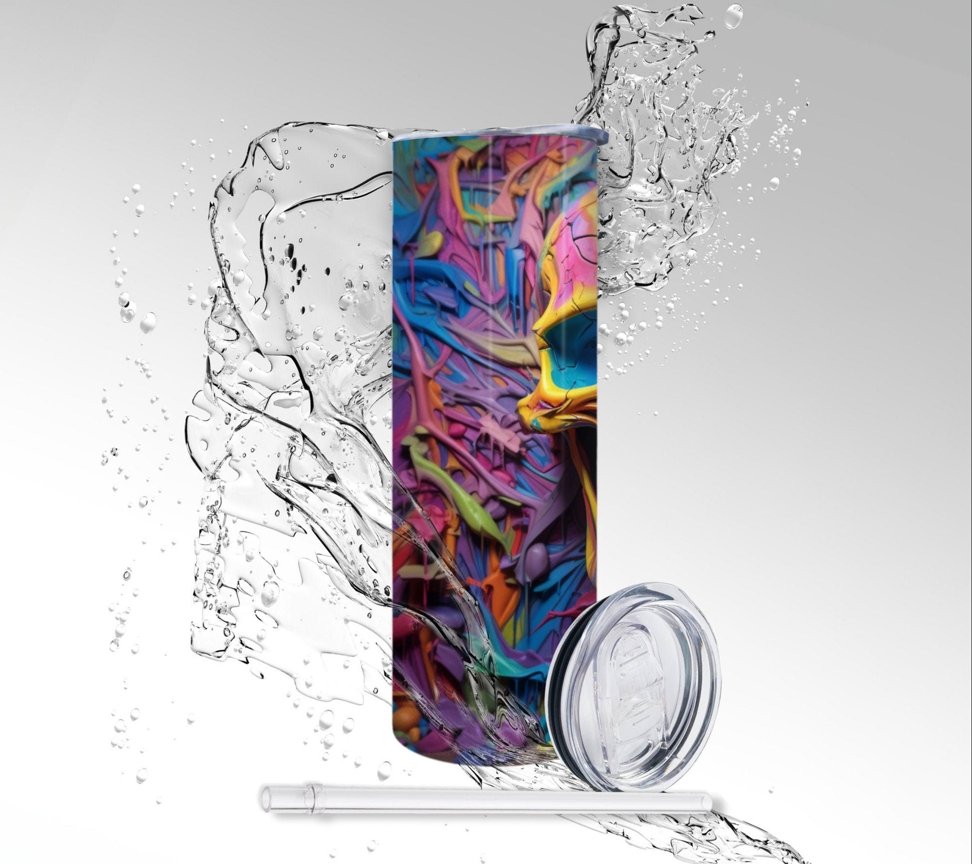 Puff Paint Wall Skull, Sublimated 20 oz Skinny Tumbler