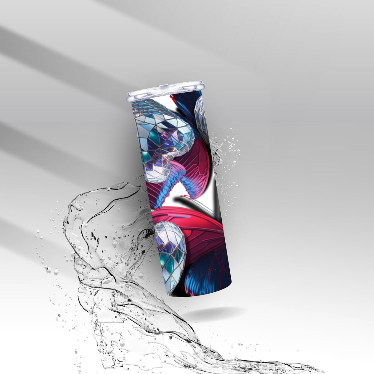 3D Glass Hearts & Butterflies, Sublimation Insultated Tumbler