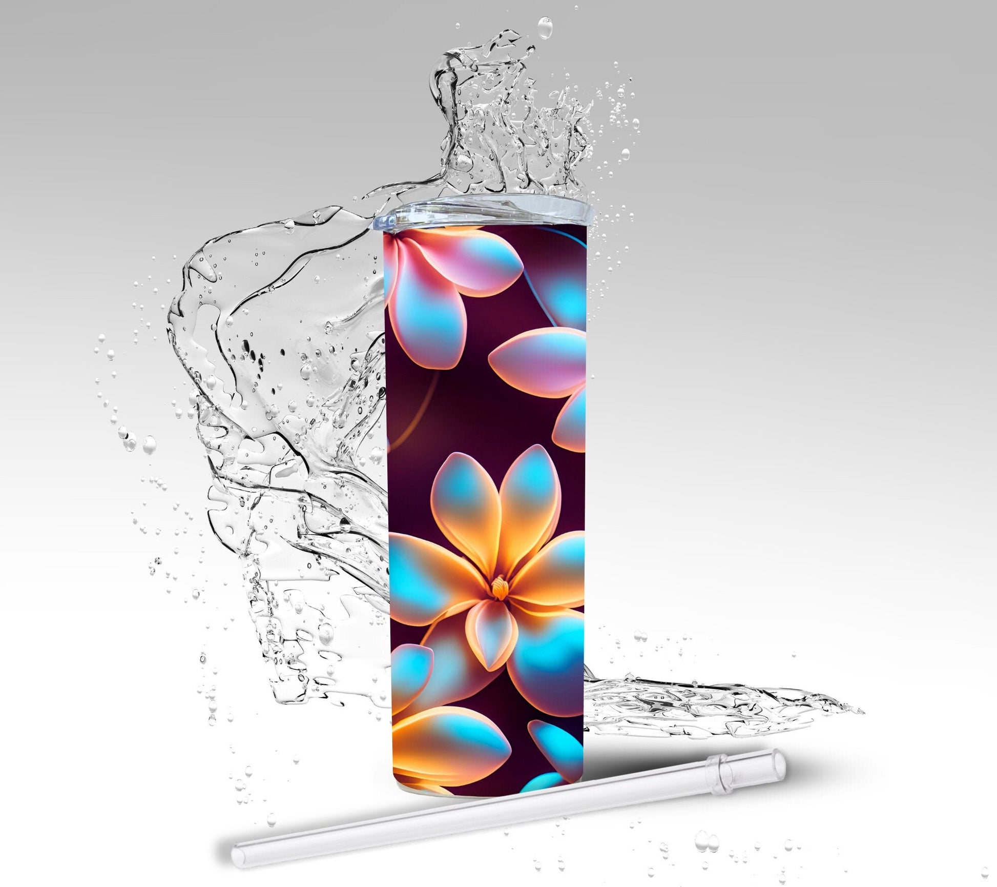 Iridescent Glow Plumerias, Sublimated 20 oz Skinny Tumbler