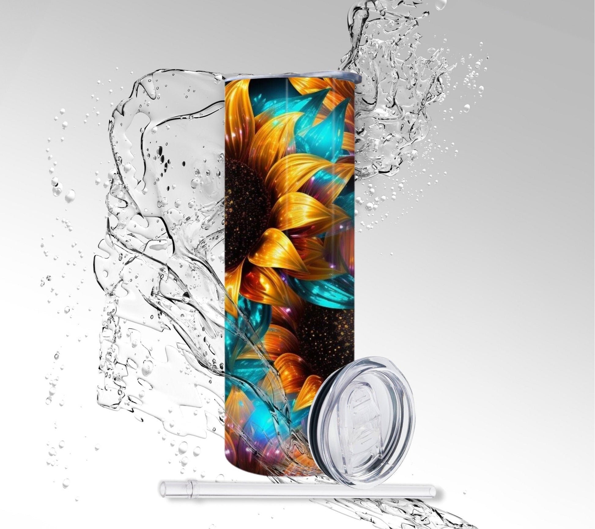 Glitter 3D Sunflowers, Sublimated 20 oz Skinny Tumbler