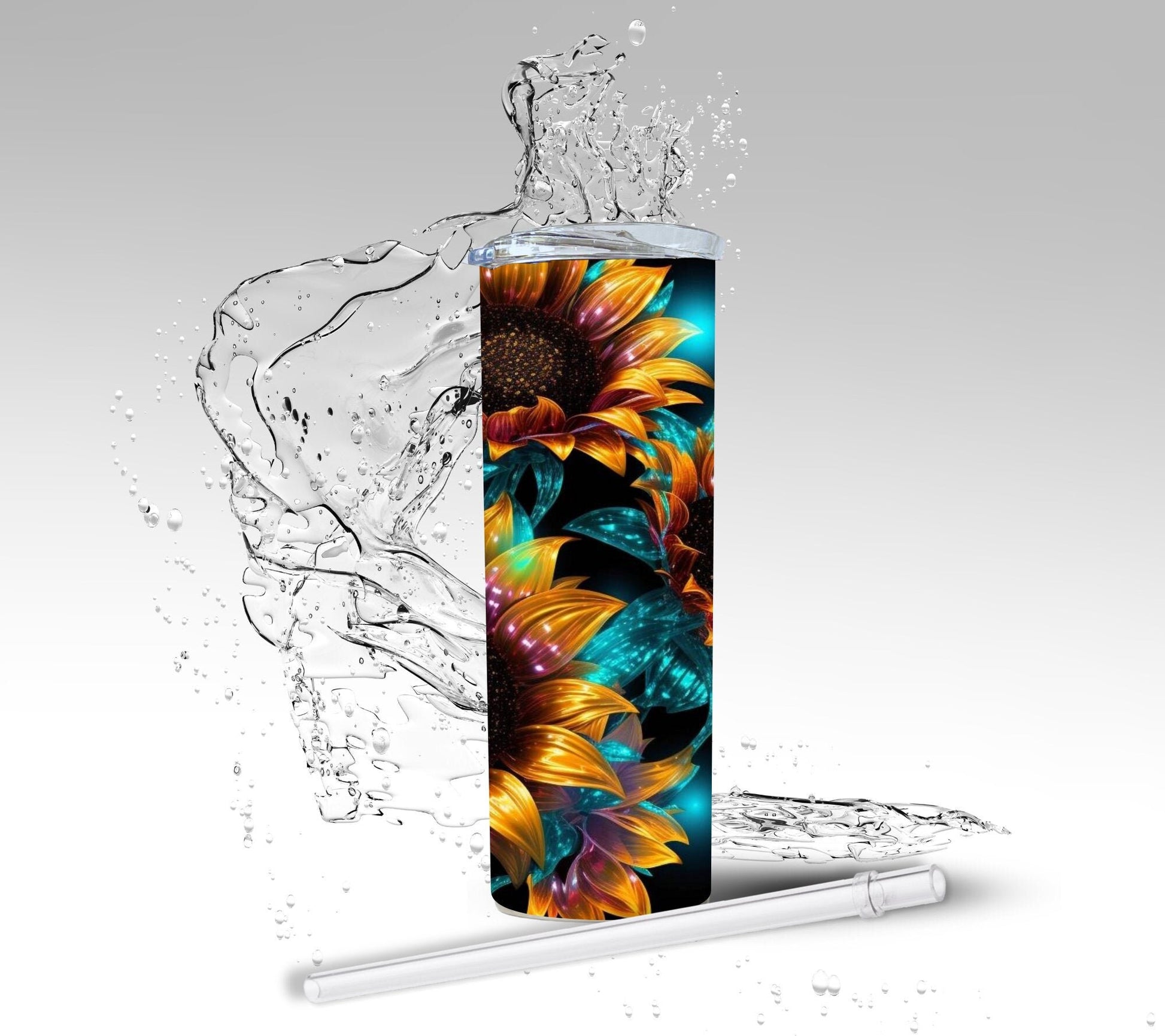 Glitter 3D Sunflowers, Sublimated 20 oz Skinny Tumbler