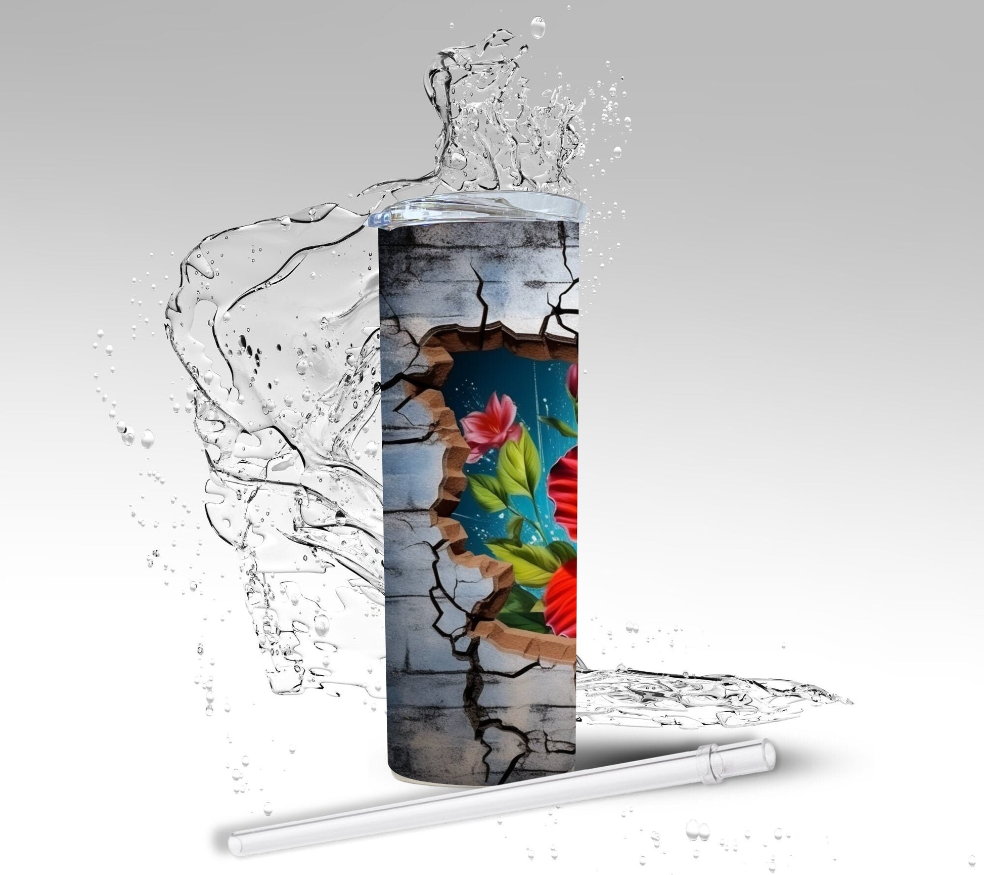 Red Hibiscus, Sublimated 20 oz Skinny Tumbler