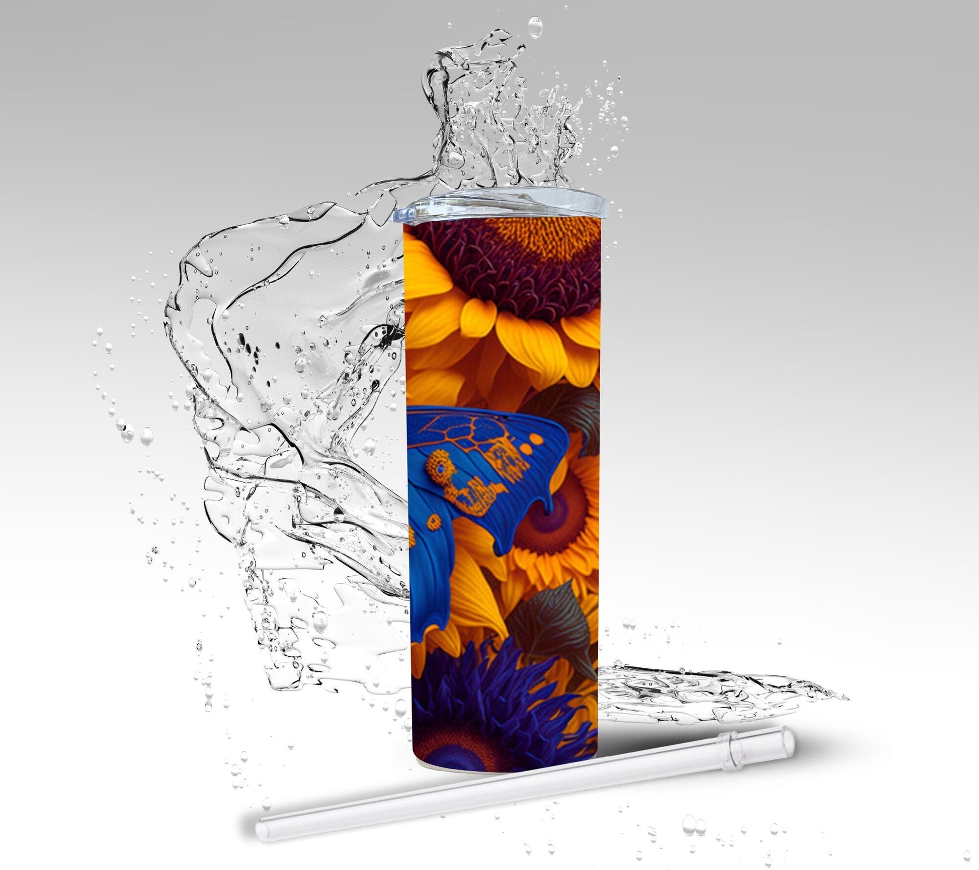 Sunflower & Butterflies, Sublimated 20 oz Skinny Tumbler