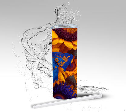 Sunflower & Butterflies, Sublimated 20 oz Skinny Tumbler