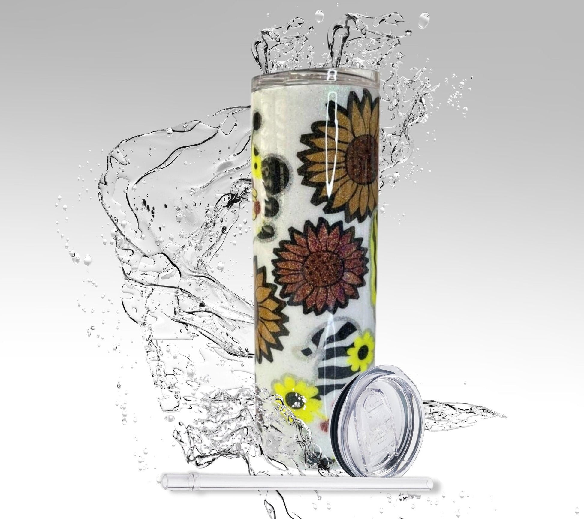 Sunflower Gnome, Glitter Epoxy 20oz Skinny Tumbler