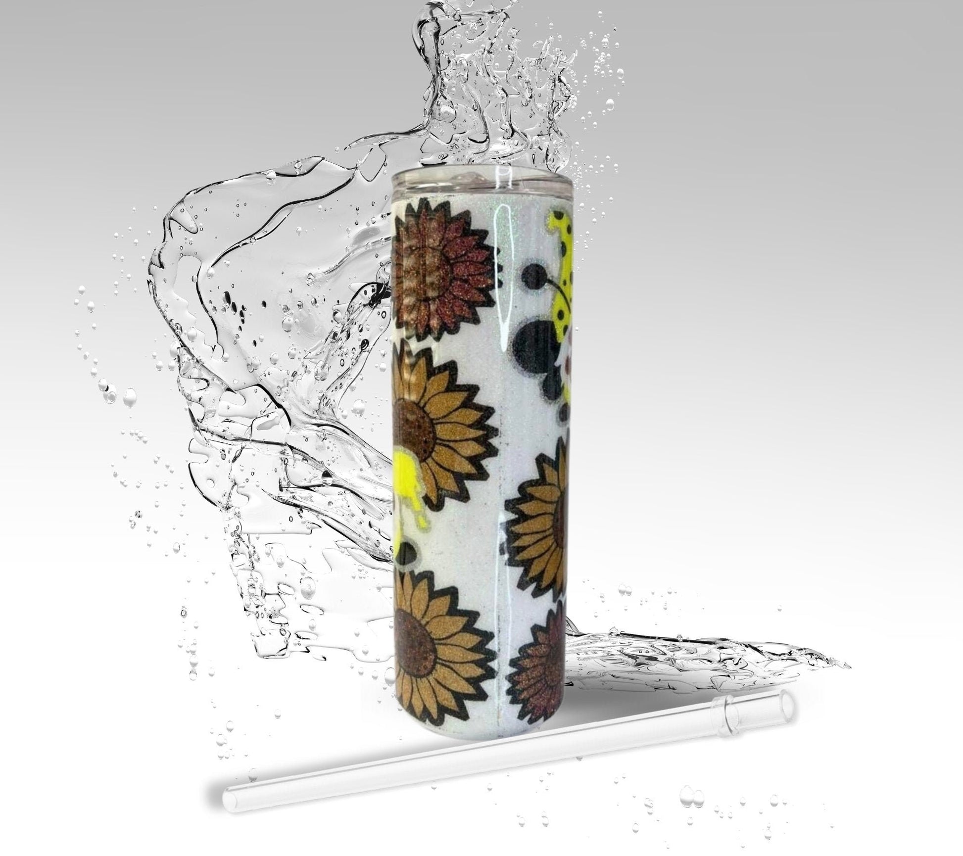 Sunflower Gnome, Glitter Epoxy 20oz Skinny Tumbler