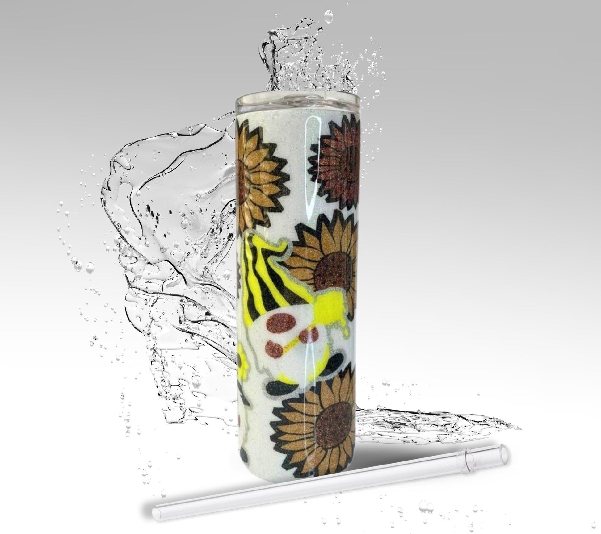 Sunflower Gnome, Glitter Epoxy 20oz Skinny Tumbler