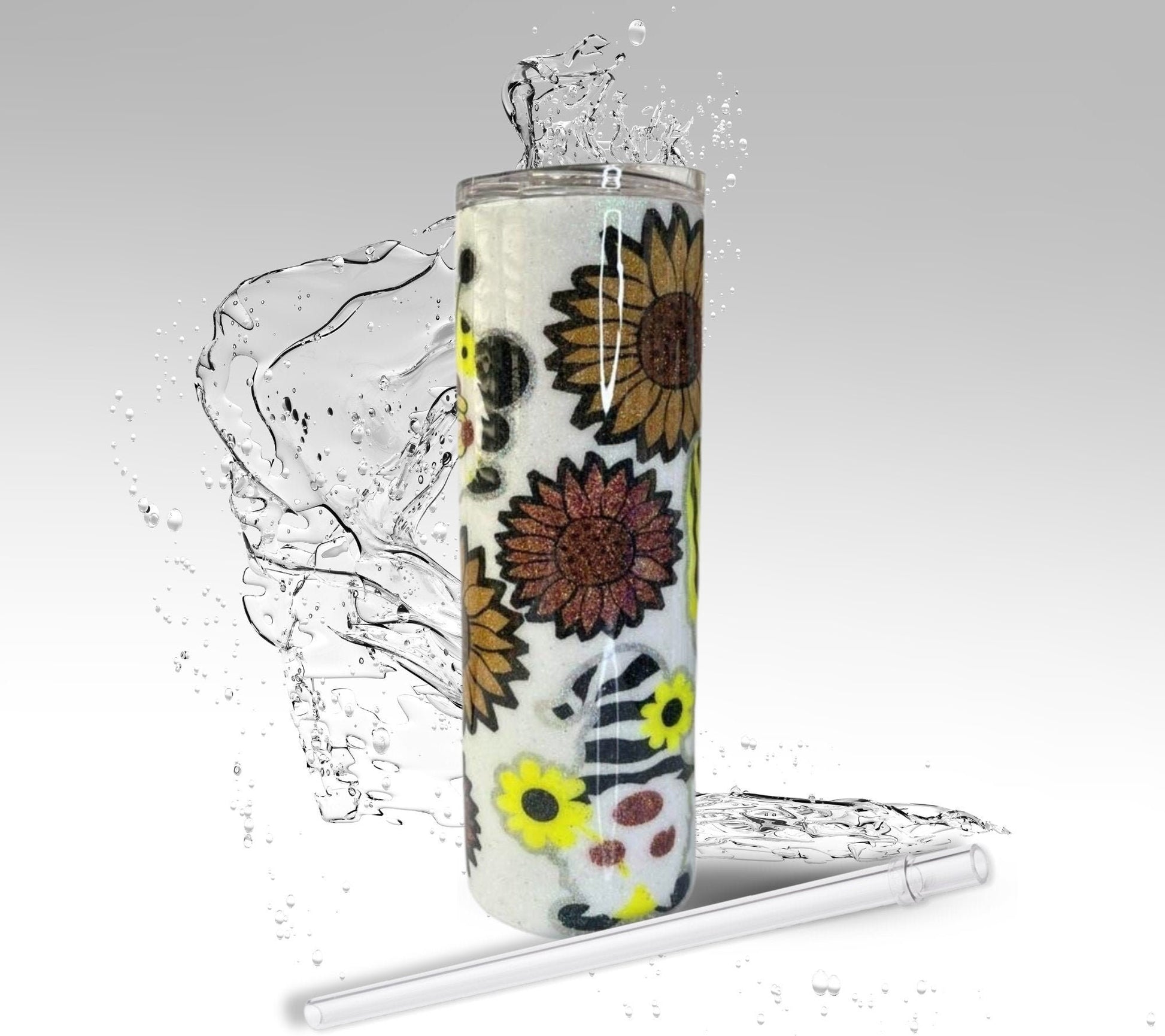 Sunflower Gnome, Glitter Epoxy 20oz Skinny Tumbler