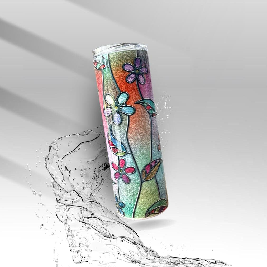 Stained Glass Flowers, Sublimation Insulated Tumbler