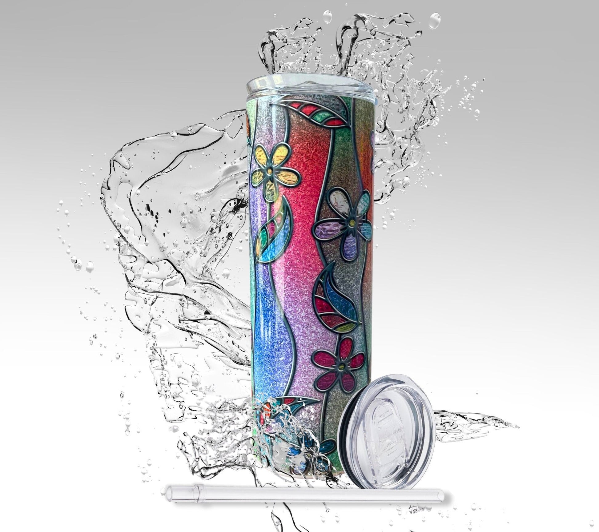 Stained Glass Flowers, Sublimated 20 oz Skinny Tumbler