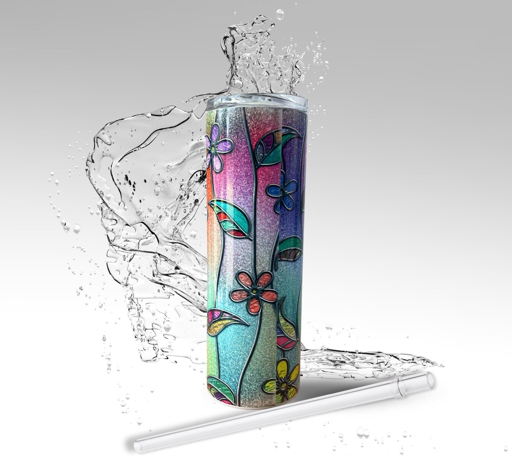 Stained Glass Flowers, Sublimated 20 oz Skinny Tumbler