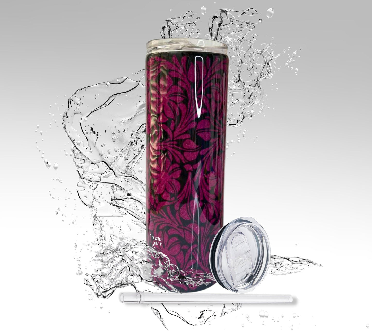 Pink & Black Paisley Flower, Glitter Epoxy Custom oz Tumbler