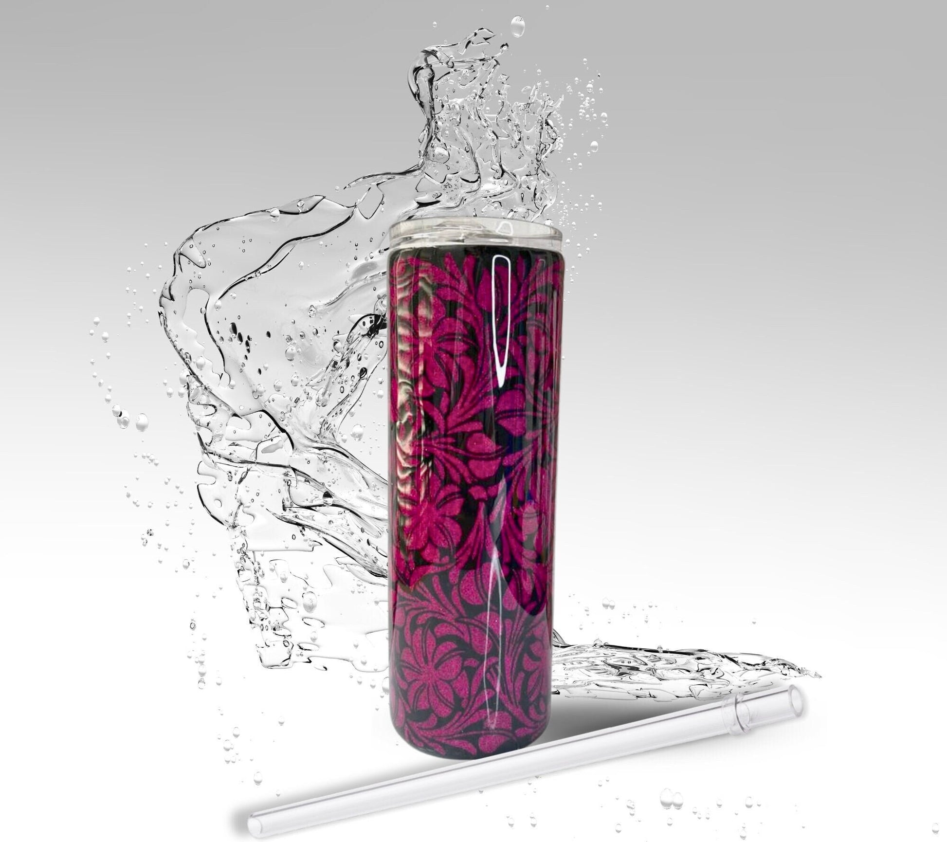 Pink & Black Paisley Flower, Glitter Epoxy Custom oz Tumbler