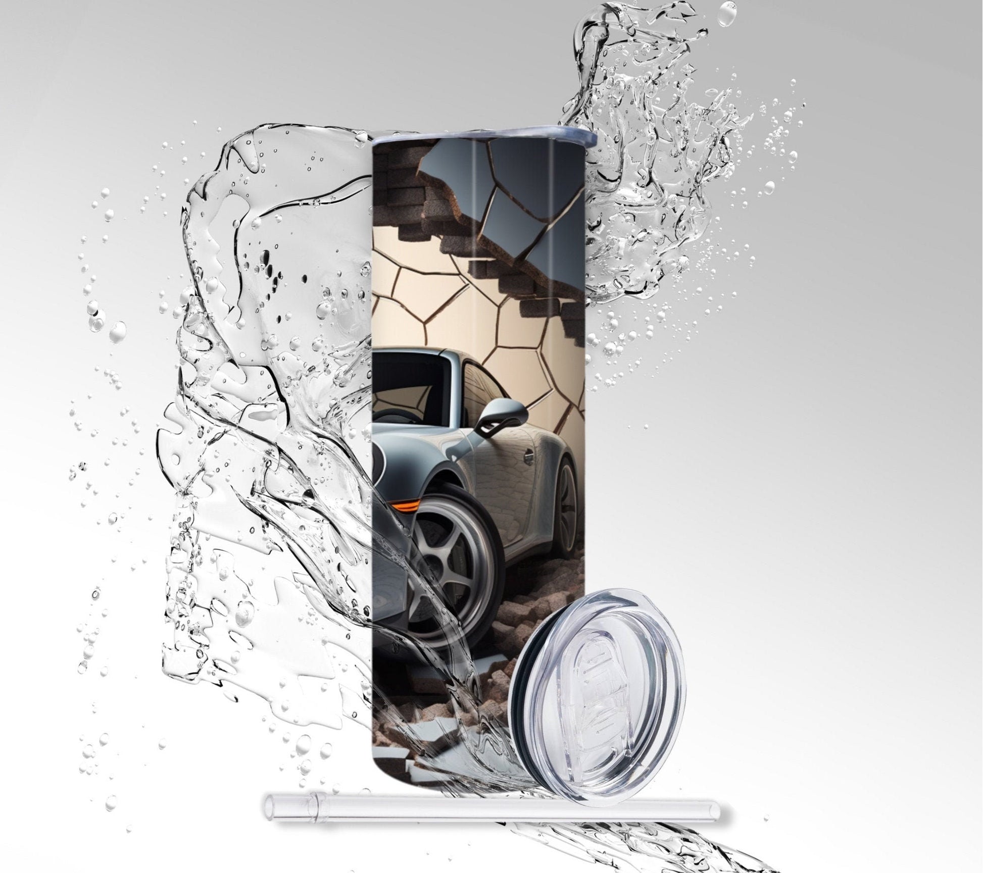 Cracked Wall Sports Car, Sublimated 20 oz Skinny Tumbler
