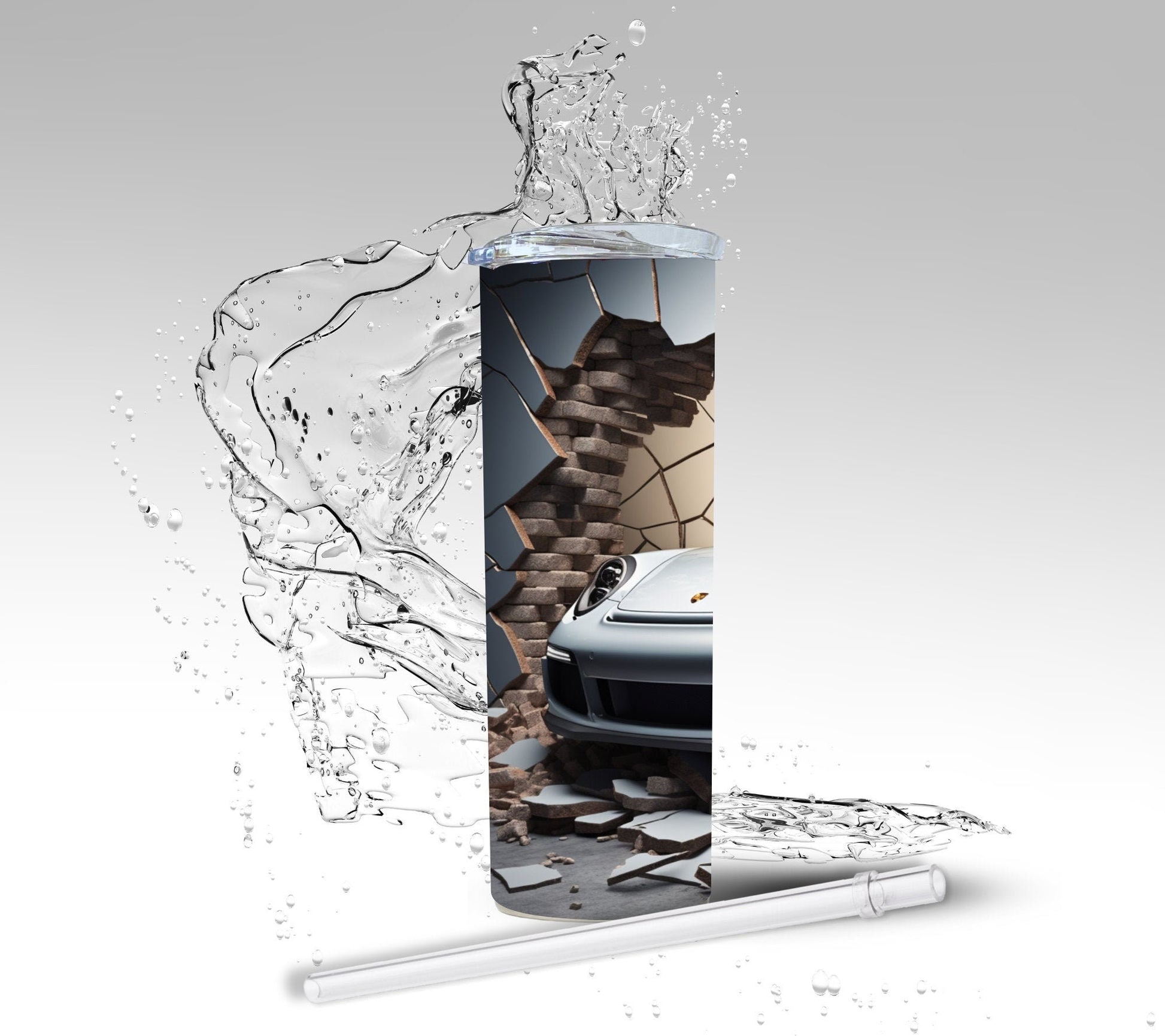 Cracked Wall Sports Car, Sublimated 20 oz Skinny Tumbler