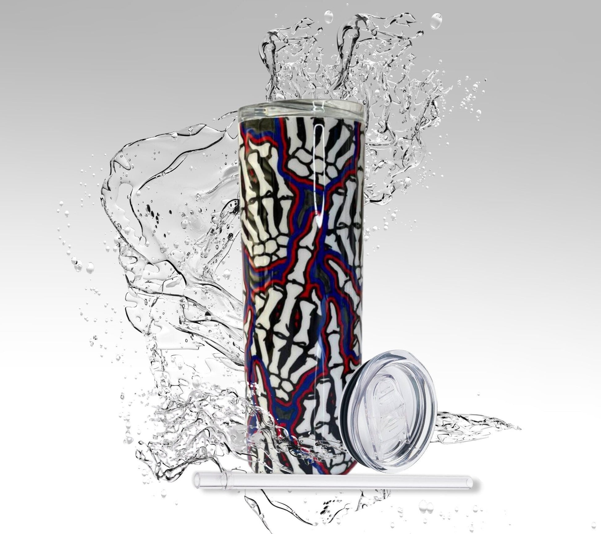 Hand Colored Skeleton F You Tumbler, 20 oz Skinny Stainless Steel Drinking Cup