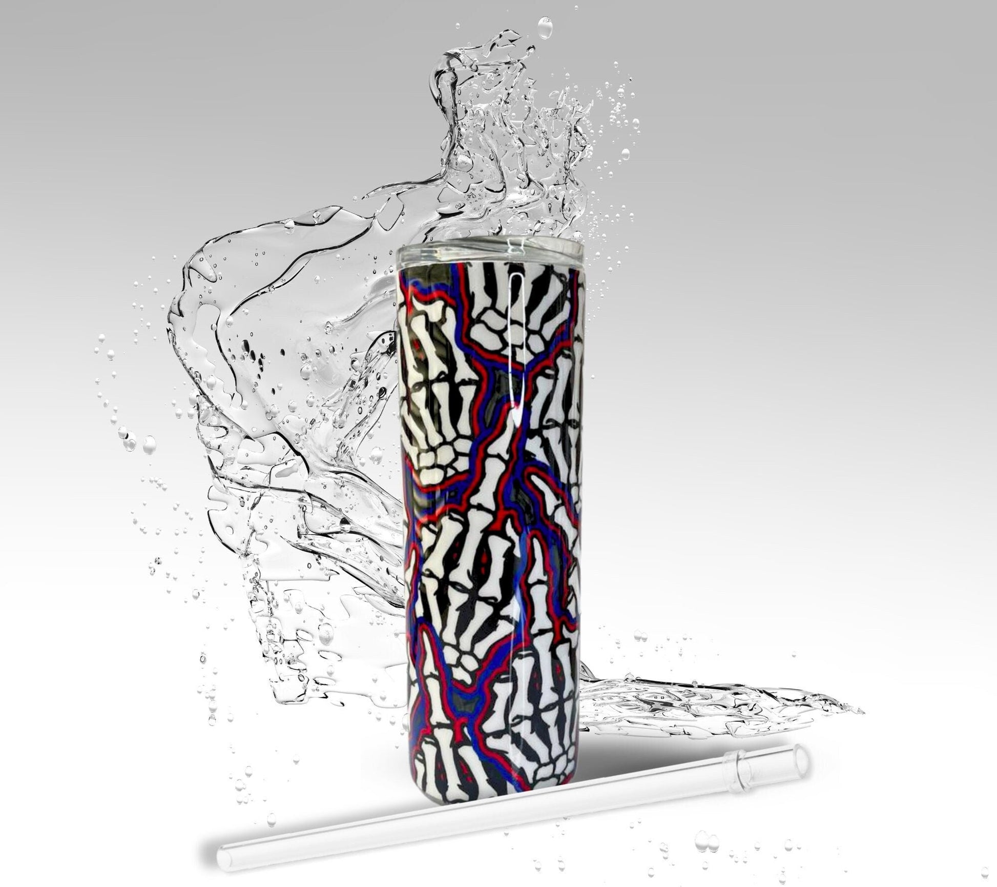 Hand Colored Skeleton F You Tumbler, 20 oz Skinny Stainless Steel Drinking Cup