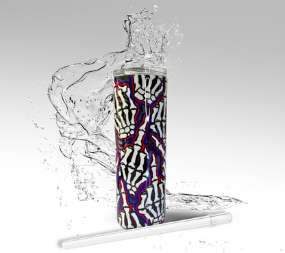 Hand Colored Skeleton F You Tumbler, 20 oz Skinny Stainless Steel Drinking Cup