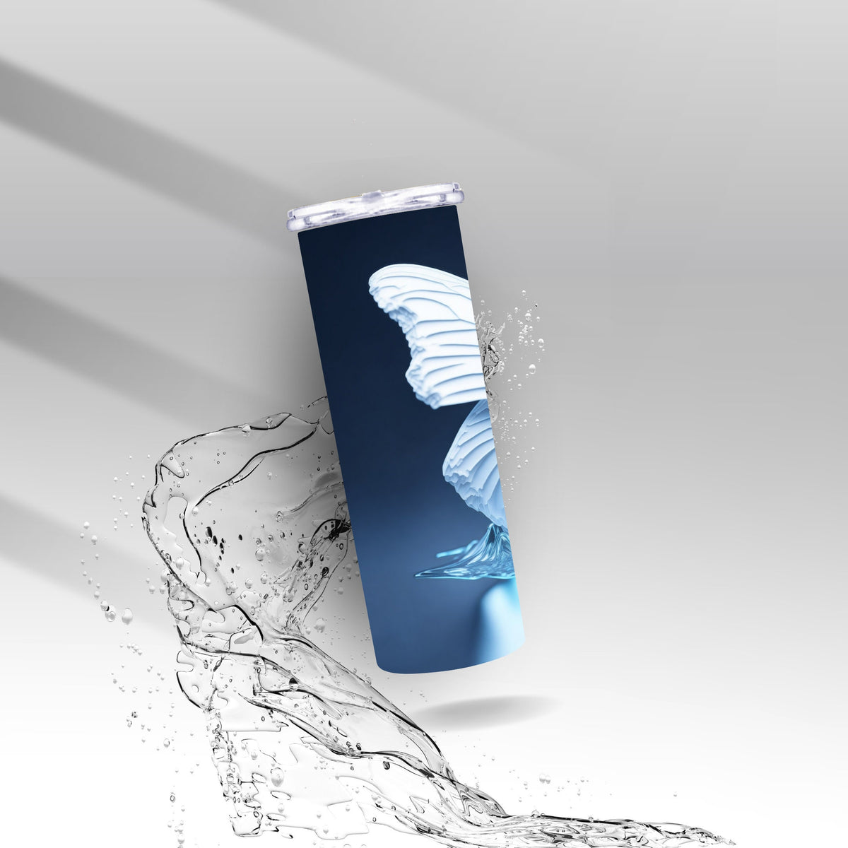 White & Blue Butterfly, Sublimation Insulated Tumbler