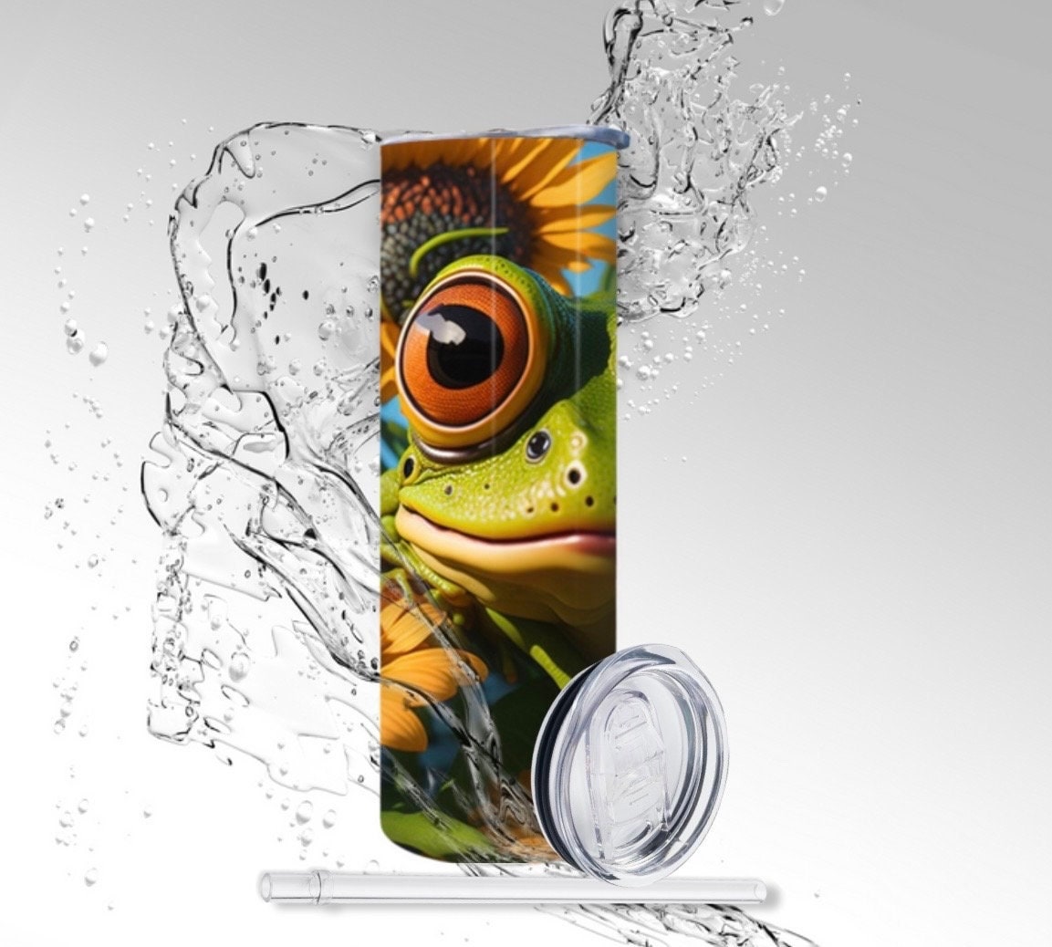 Big Eyed Frogs & Sunflowers, Sublimated 20 oz Skinny Tumbler