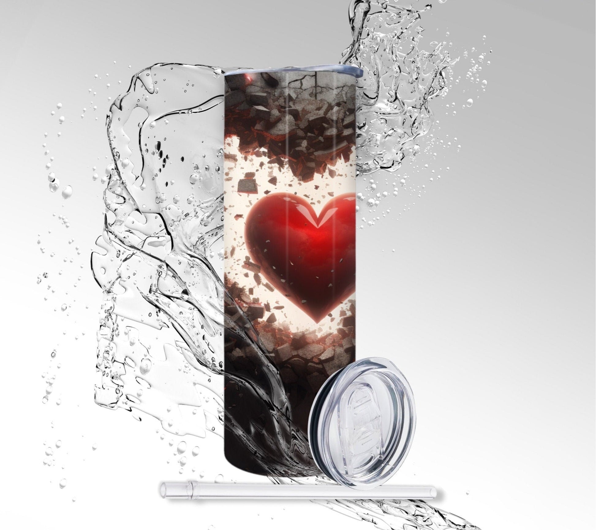 Cracked Wall Valentines Day Heart, Sublimated 20 oz Skinny Tumbler