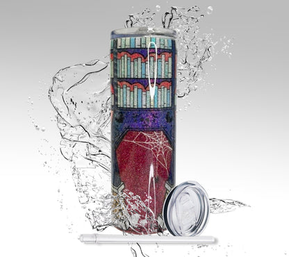 Spooky Halloween Library, Glitter Epoxy 20 oz Skinny Tumbler