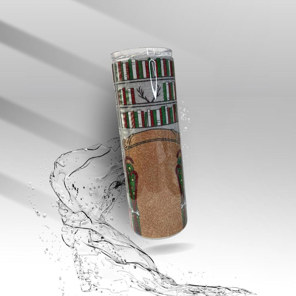 Christmas Library, Glittered Epoxy Insulated Tumbler