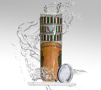 Christmas Library, Glitter Epoxy 20 oz Skinny Tumbler