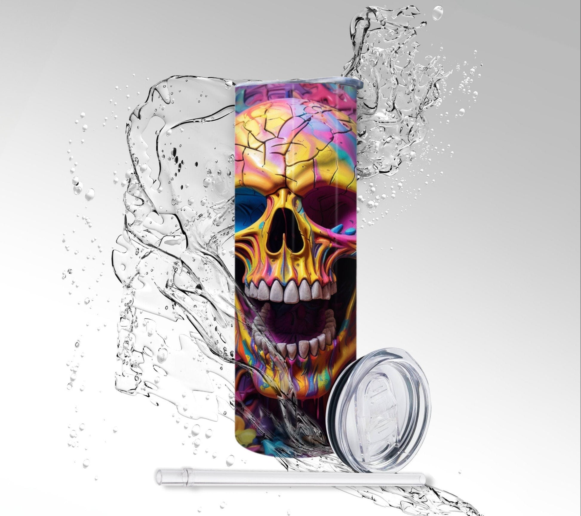 Puff Paint Wall Skull, Sublimated 20 oz Skinny Tumbler
