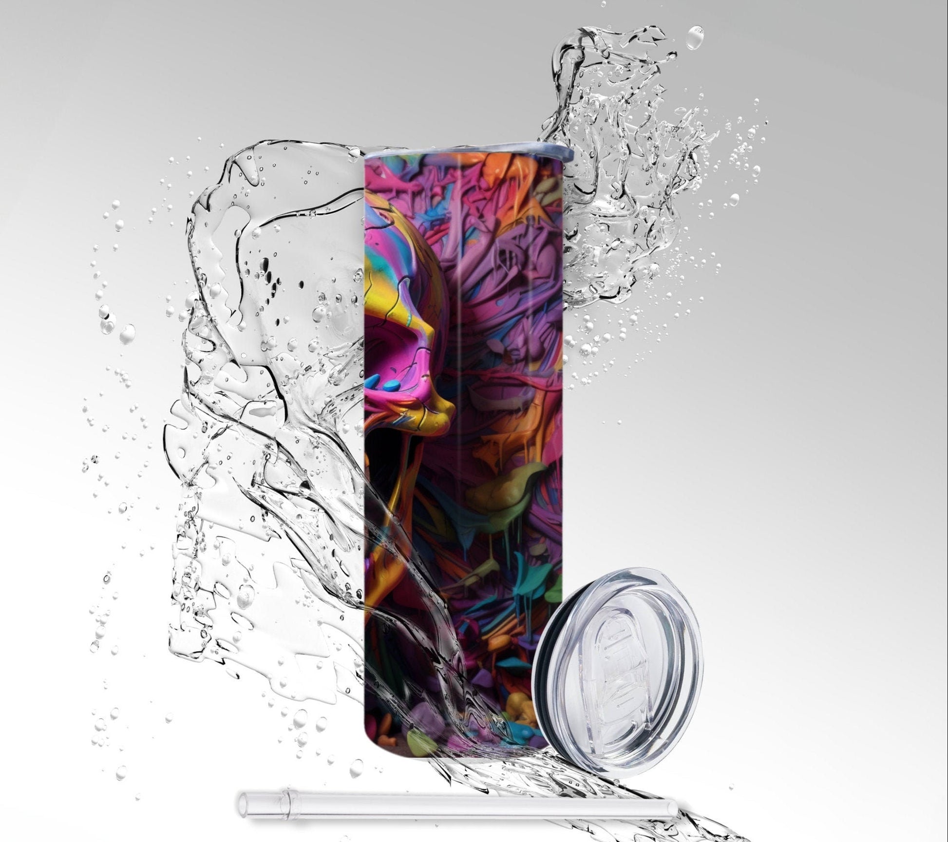 Puff Paint Wall Skull, Sublimated 20 oz Skinny Tumbler