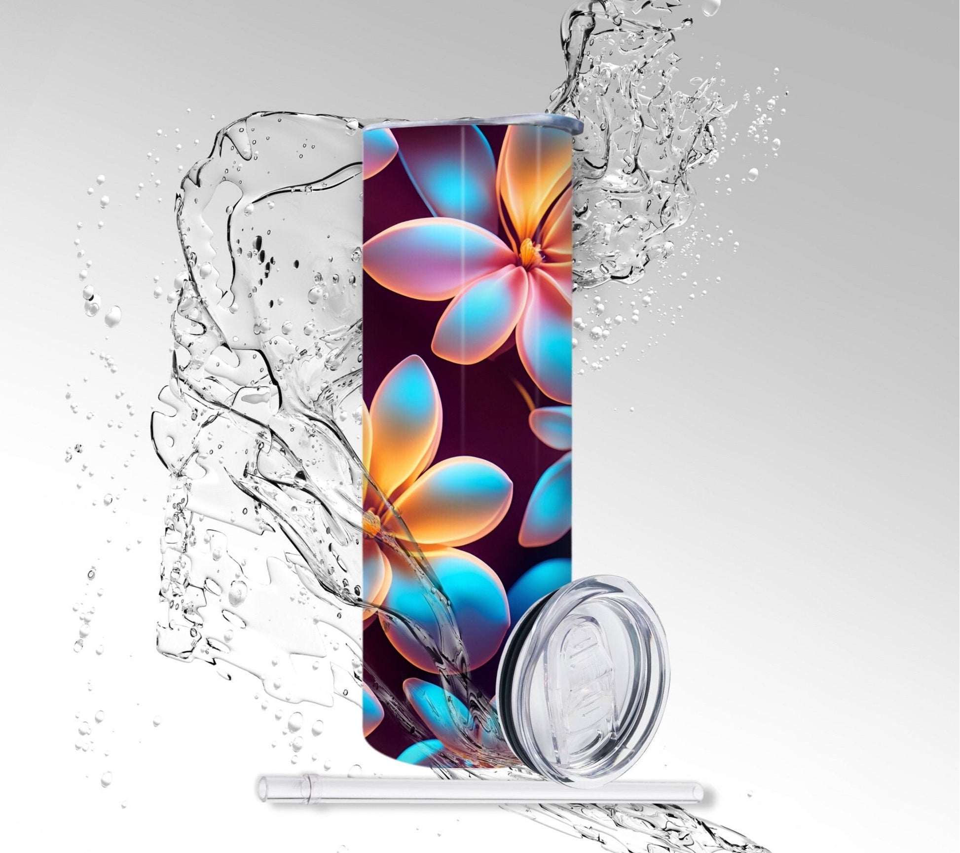 Iridescent Glow Plumerias, Sublimated 20 oz Skinny Tumbler