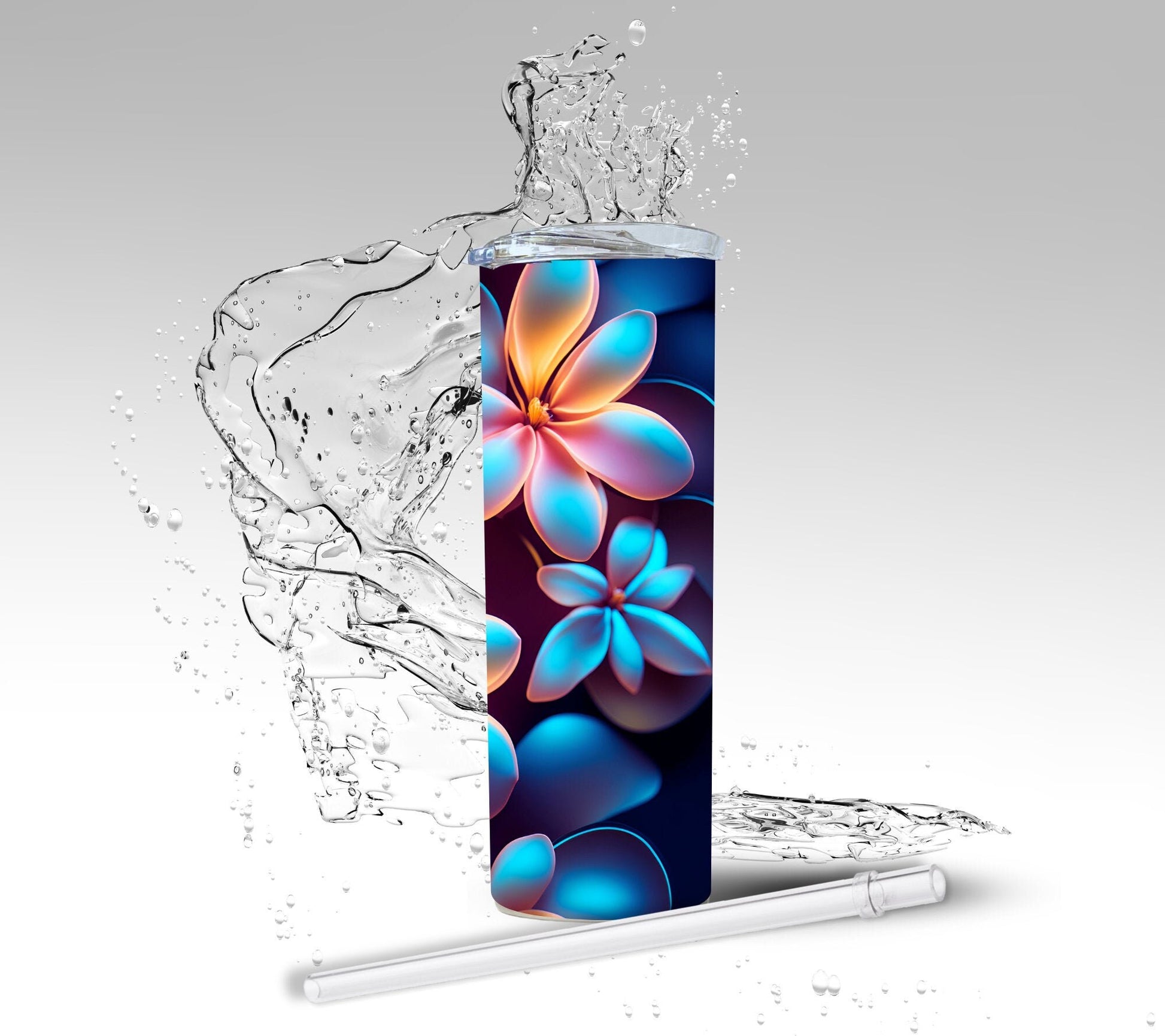 Iridescent Glow Plumerias, Sublimated 20 oz Skinny Tumbler